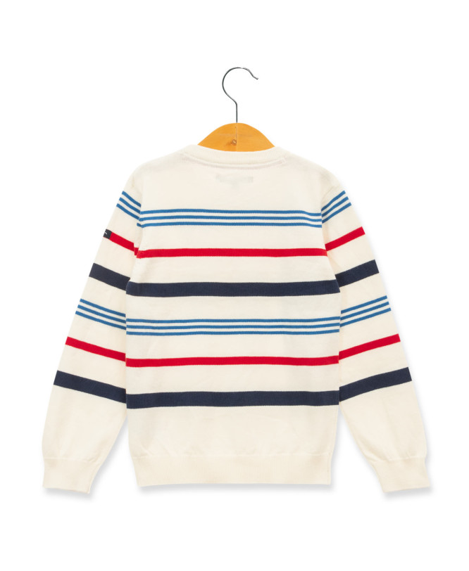 PULL FOND BLANC CASSE RAYE MULTICOL KOLBY